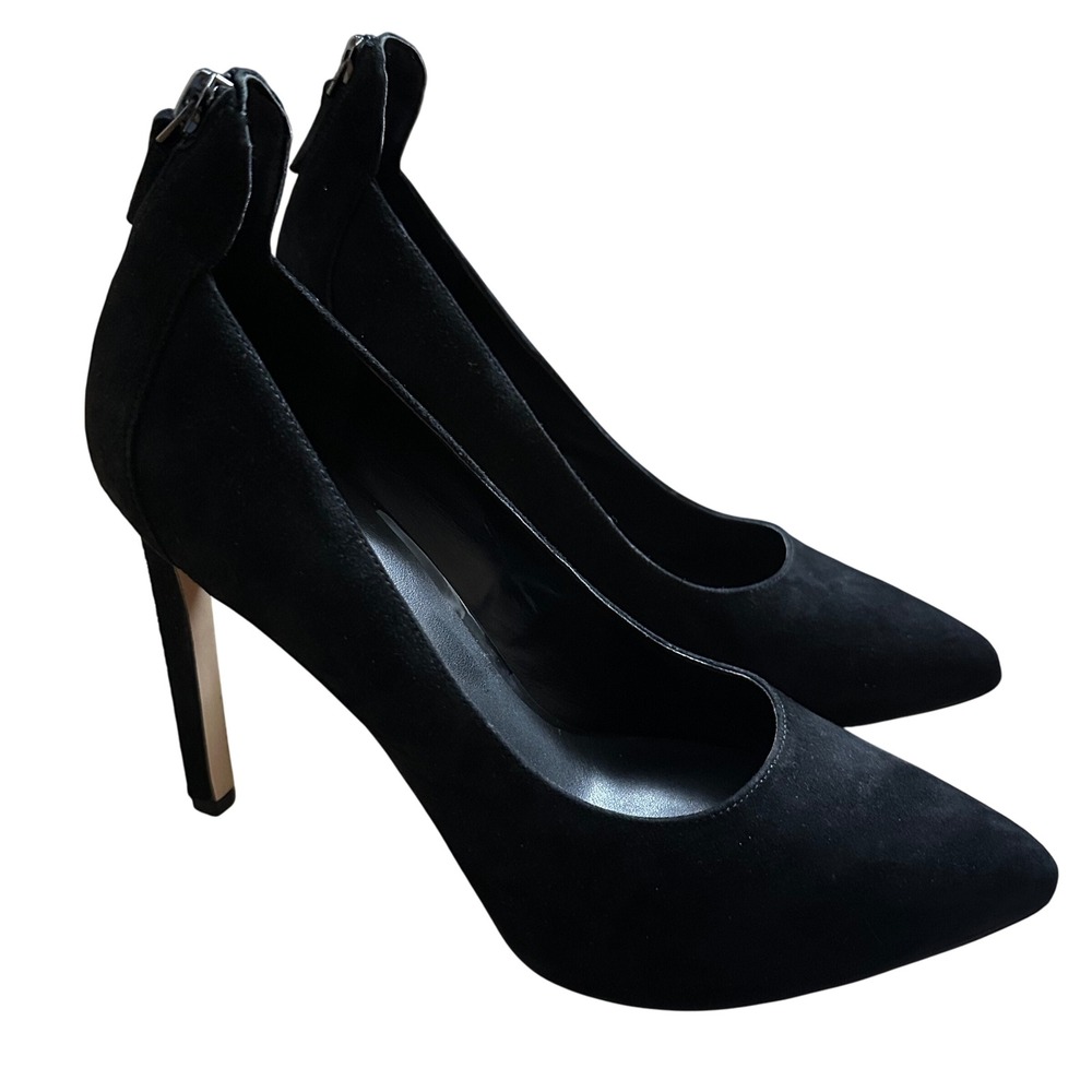Nine‎ West Black Suede Pointed Toe Stiletto Heel Zip Back Pumps Size 8